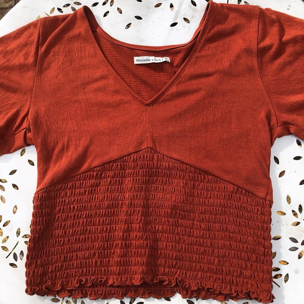 Dark Orange Red Abercrombie & Fitch V-Neck Blouse